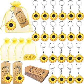 30 Sets Sunflower Birthday Party Favors Include Keychains Organza Bags Thank You Kraft Tags for Kids Party Supplies Wedding Baby Shower Return Gifts
