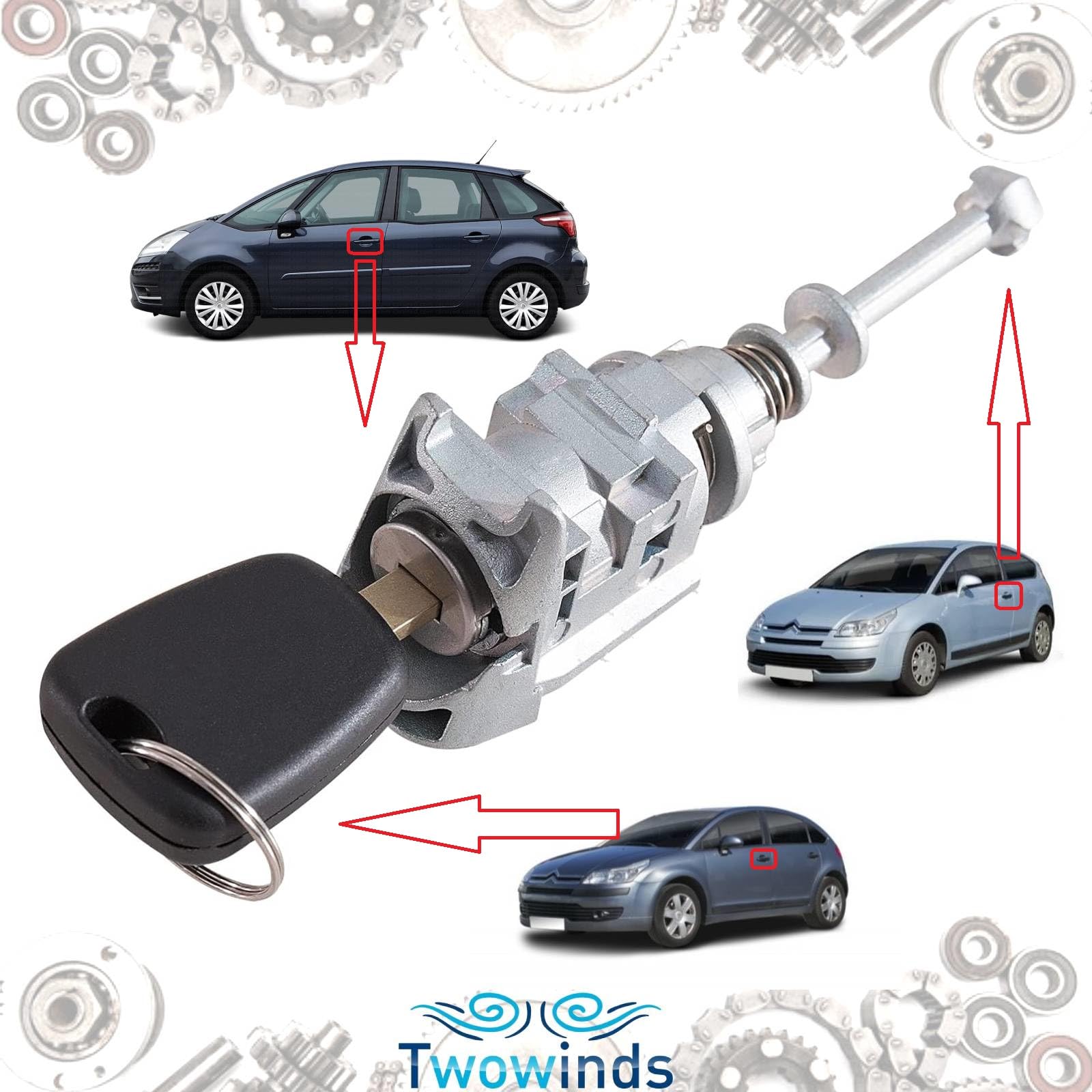 Twowinds - Bombín Cerradura 9170Y0 Compatible con Citroën C4, Coupé (2004-2013), C4 Picasso (2004-2008) - Puerta Delantera Izquierda (Lado Conductor) - NO502085 - Cerradura - Bombín