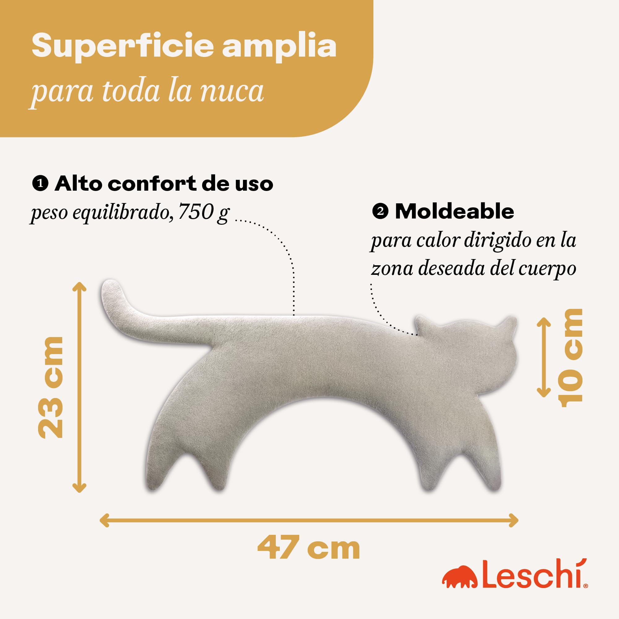 LESCHI Bolsa Semillas Microondas, Saco de Semillas de 100% Algodón y Trigo Orgánicos, Saco Térmico de Semillas para Microondas ideal para Cuello, Cervical y Espalda, 47x23 cm, Gata Minina gris