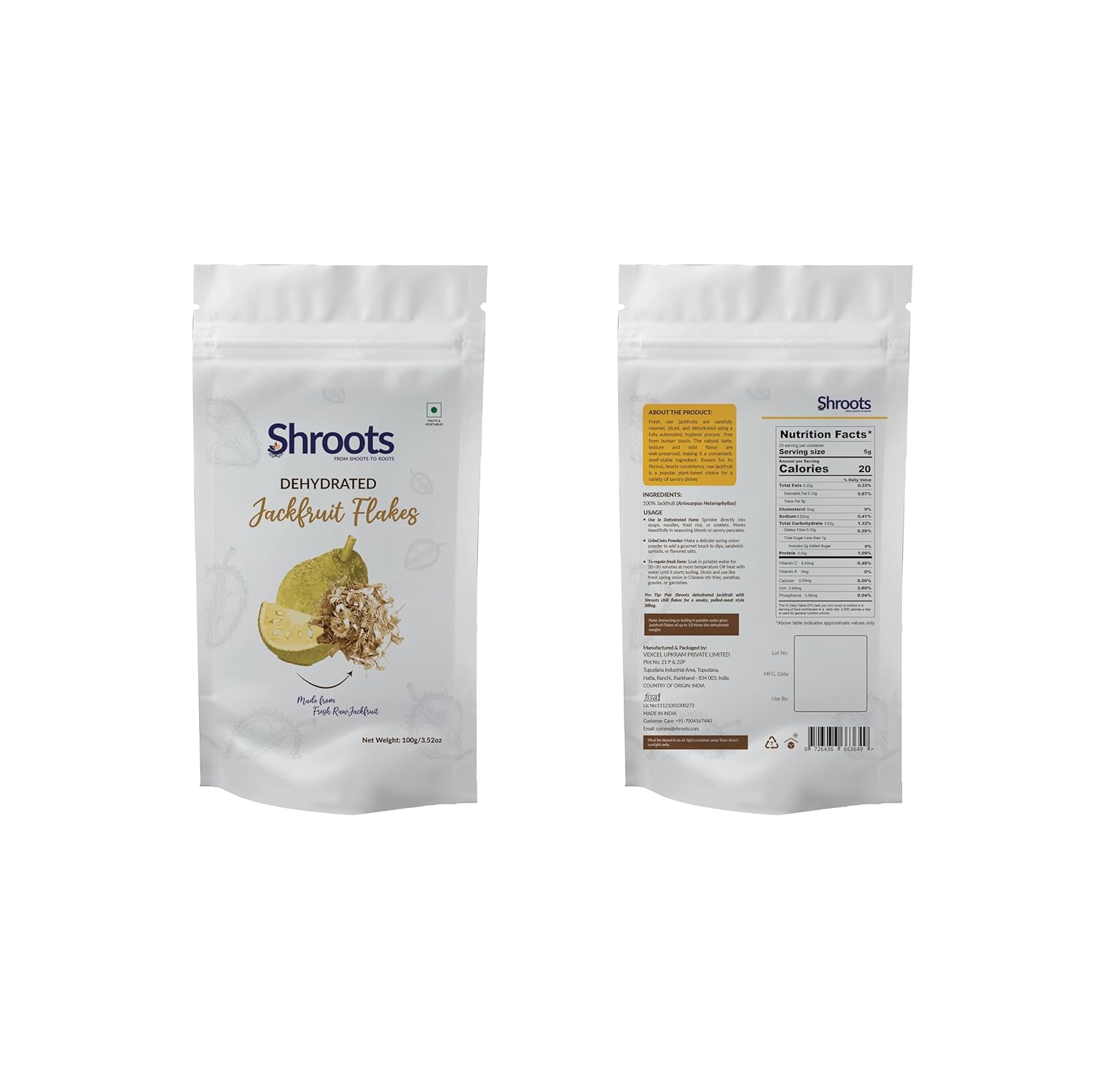 SHROOTS Dehydrated Vegetable Jackfruit Flakes Air Dried Vegetable Gluten Free Vegan No Added Salt Easy Cooking Dried Jackfruit Flakes for Soup, Everyday Meals – Great for Camping, Emergency Survival Food Bulk Pack (100g/3.5oz Pack of 1)