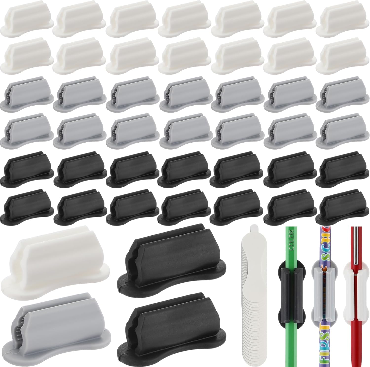 Sherr 48 Pack Adhesive Pencil Holders for Desk Upgraded Pen Holder for Desk Silicone Flexible Adhesive Marker Organizer Clipboard Classroom School Office Accessories Teacher Supplies (Neutral)