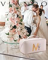 Vista 5 de Vlando - Bolsa de maquillaje con inicial personalizada, regalos personalizados para mujeres, Blanco-M