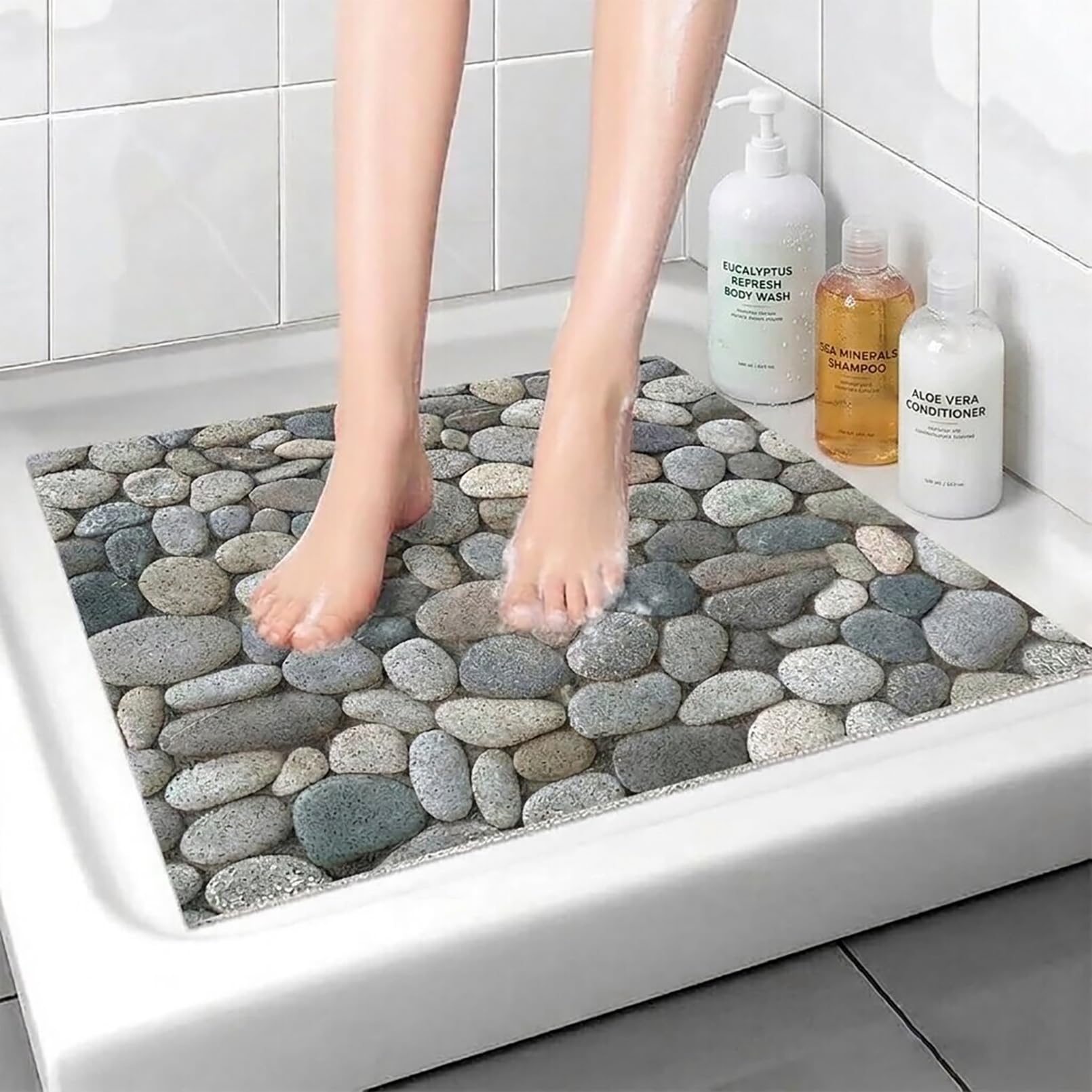 Alfombra Ducha Antideslizante Estilo Moderno Alfombrilla Ducha Antideslizante de PVC Textura de Luffa Alfombra baño con Agujeros de Drenaje Secado Rápido,Farbe1,60x120cm