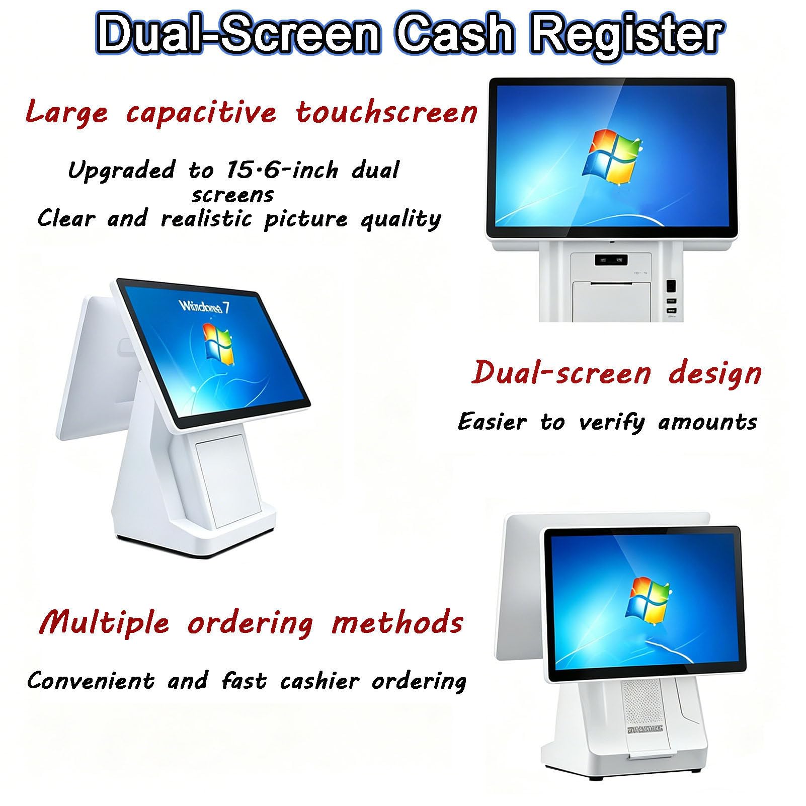 Terminale POS per la vendita al dettaglio, design a doppio schermo touch, con altoparlante integrato, guscio resistente e facile da pulire, dispositivo di alta qualità, negozio di articoli vari