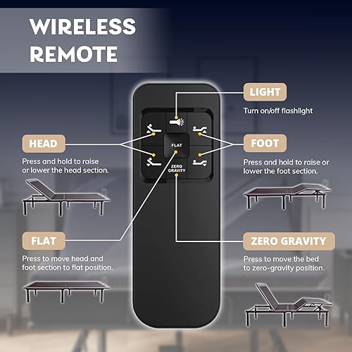 Miniatura 7 de Base de cama ajustable Queen con control remoto inalámbrico + colchón de espuma viscoelástica de gel Queen de 12 pulgadas cama en una caja,