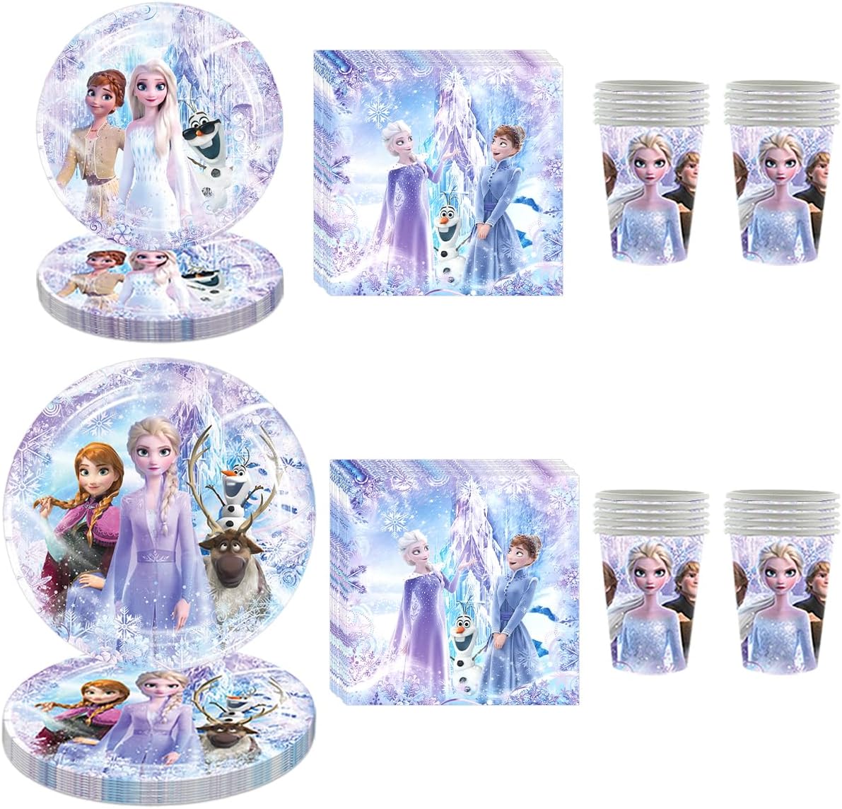 60 PCS Frozen Tableware Sets, Frozen Paper Plates and Napkins Set Includes 20 PCS Paper Plates 20 PCS Napkins 20 Cups for Party Decorations