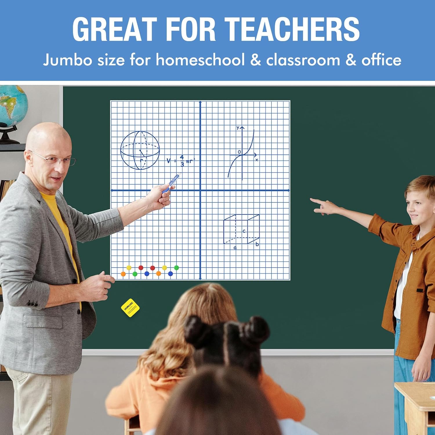 HOMiDEK 4-in-1 Magnetic Graph Paper for Whiteboard, 35"x35" Large Coordinate Plane XY Axis Board for Graphing, Reusable Dry Erase Grid Magnet for Classroom Homeschool, Math Teacher Teaching Tools
