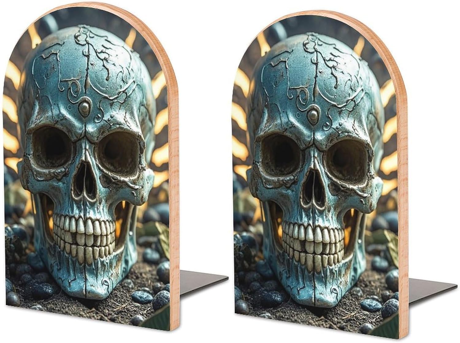 Cool Evil Skull Heavy Duty Wooden Bookend Non-Slip Book Ends