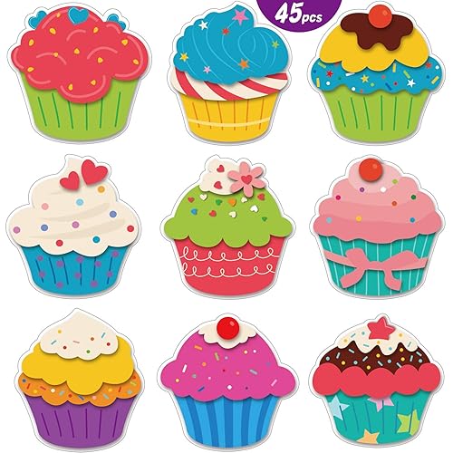 45 Pieces Colorful Cupcake Cutouts Versatile Classroom Decoration Creative Cupcake