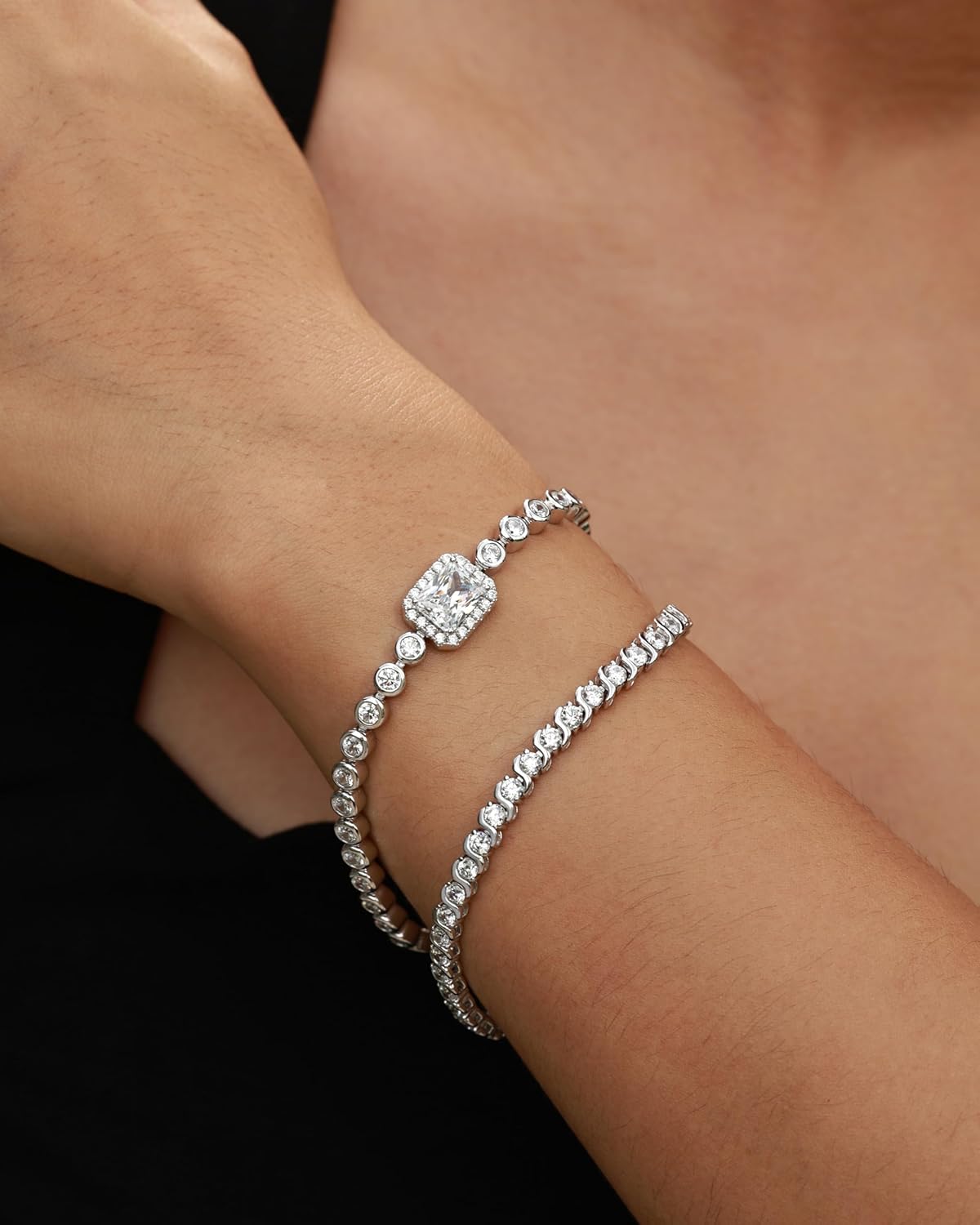 FANCIME 9 * 7mm Emerald Cut Birthstone Tennis Bracelet Bezel Setting Fine Jewelry Wedding Bridal Prom Birthday Gift for Women Her, Length 7.2 Inch - Image 4