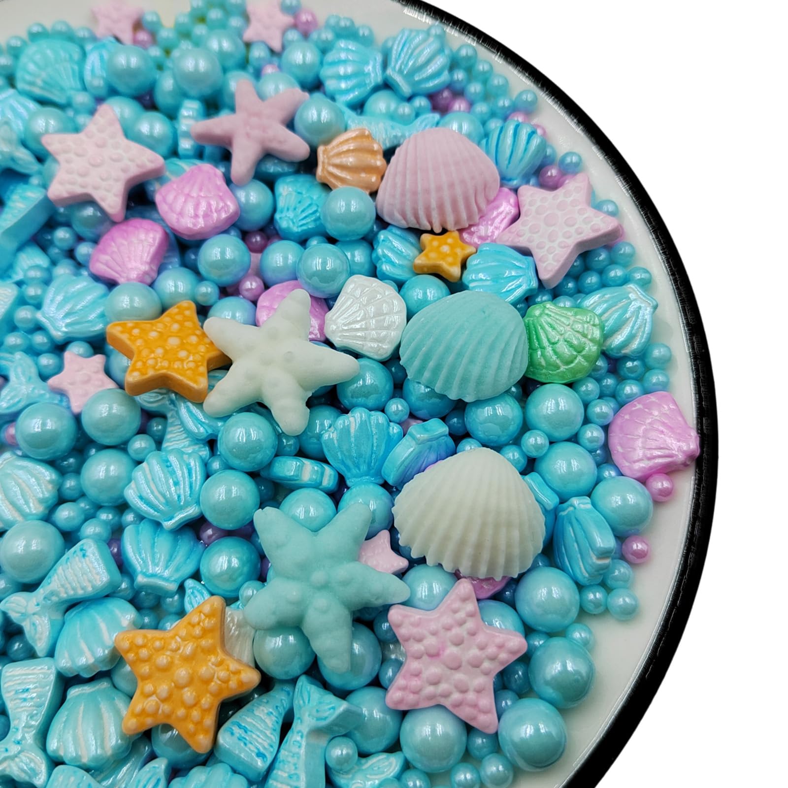 Homankit Mermaid Sprinkle Sweets Sprinkles for Baking Dessert Cupcake Cake Topper Starfish Shell Pearl Mermaid Candy Mix 3.53 Ounces