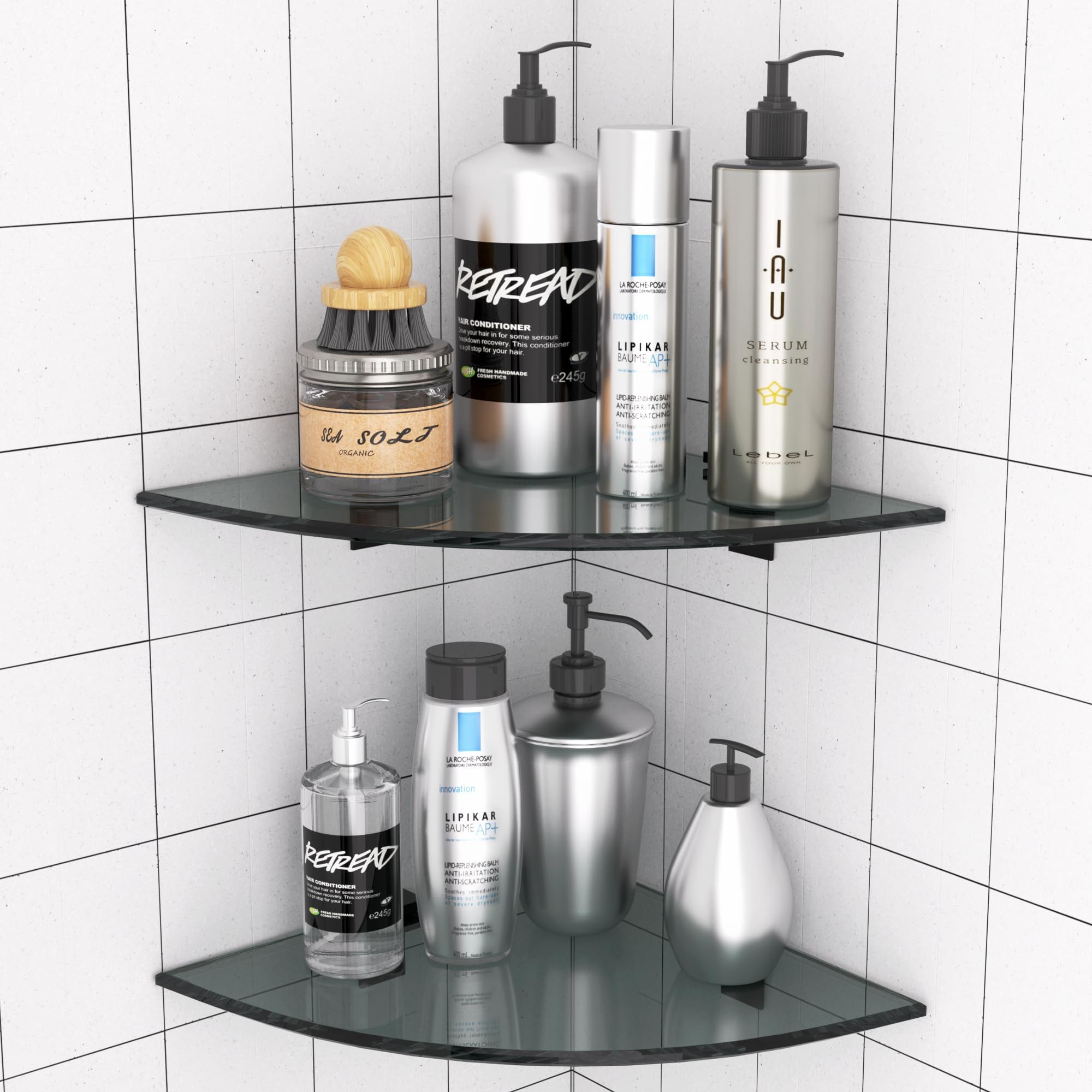 Bakzon 2Pack Glass Shelf Shower Caddie, Shower Shelves for