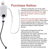 Vista 4 de Calentador de agua sin tanque, 110 V, 3500 W, mini calentador de agua caliente instantáneo sin tanque con pantalla digital para el hogar, cocina