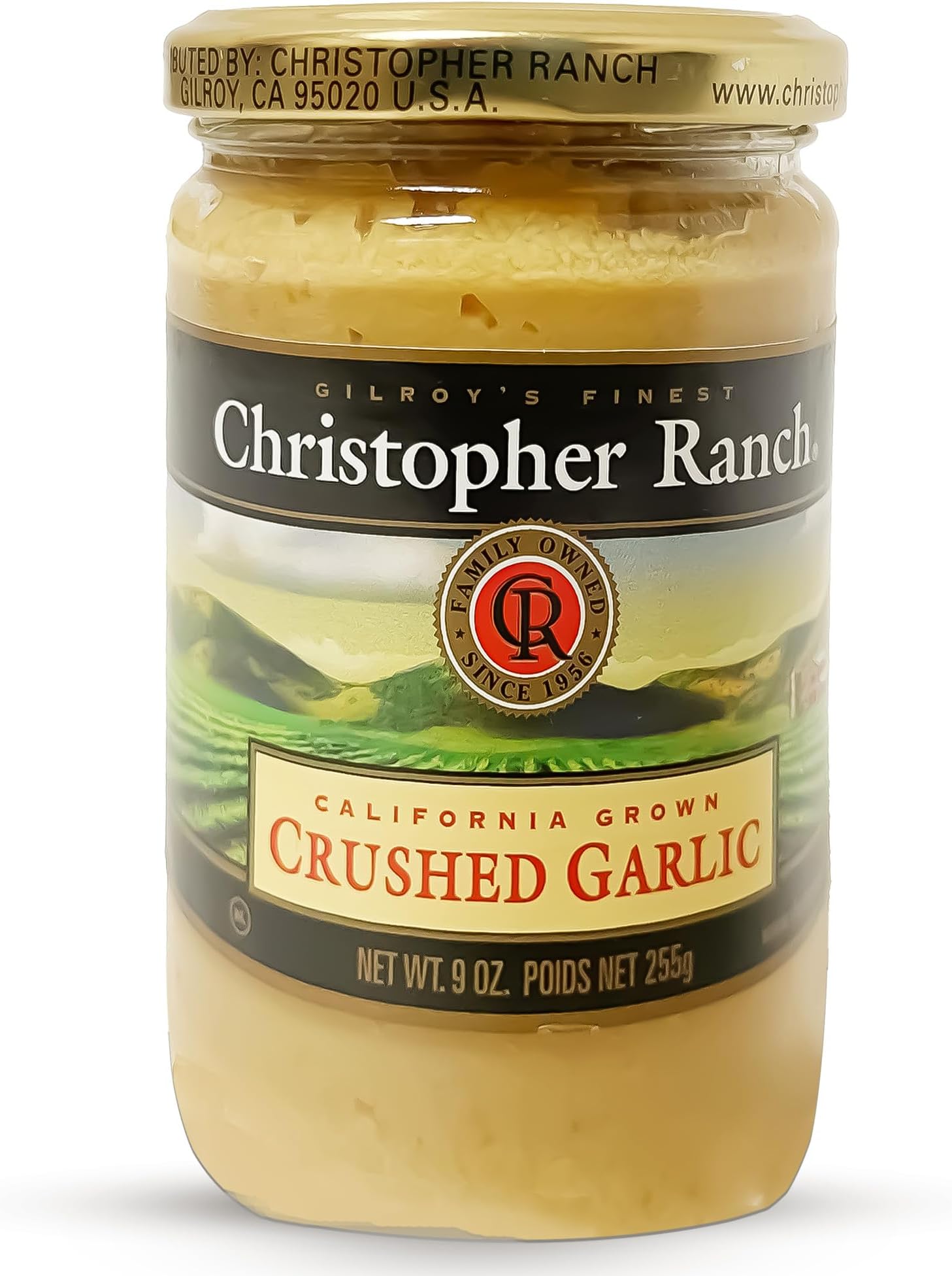 Christopher Ranch Crushed Garlic in Olive Oil | Heirloom California Garlic | Smooth Creamy Texture | Ready-to-Use, Premium Quality, Gluten-Free | Vegan-Friendly | 9 Oz / 255g Jar (Pack of 1)