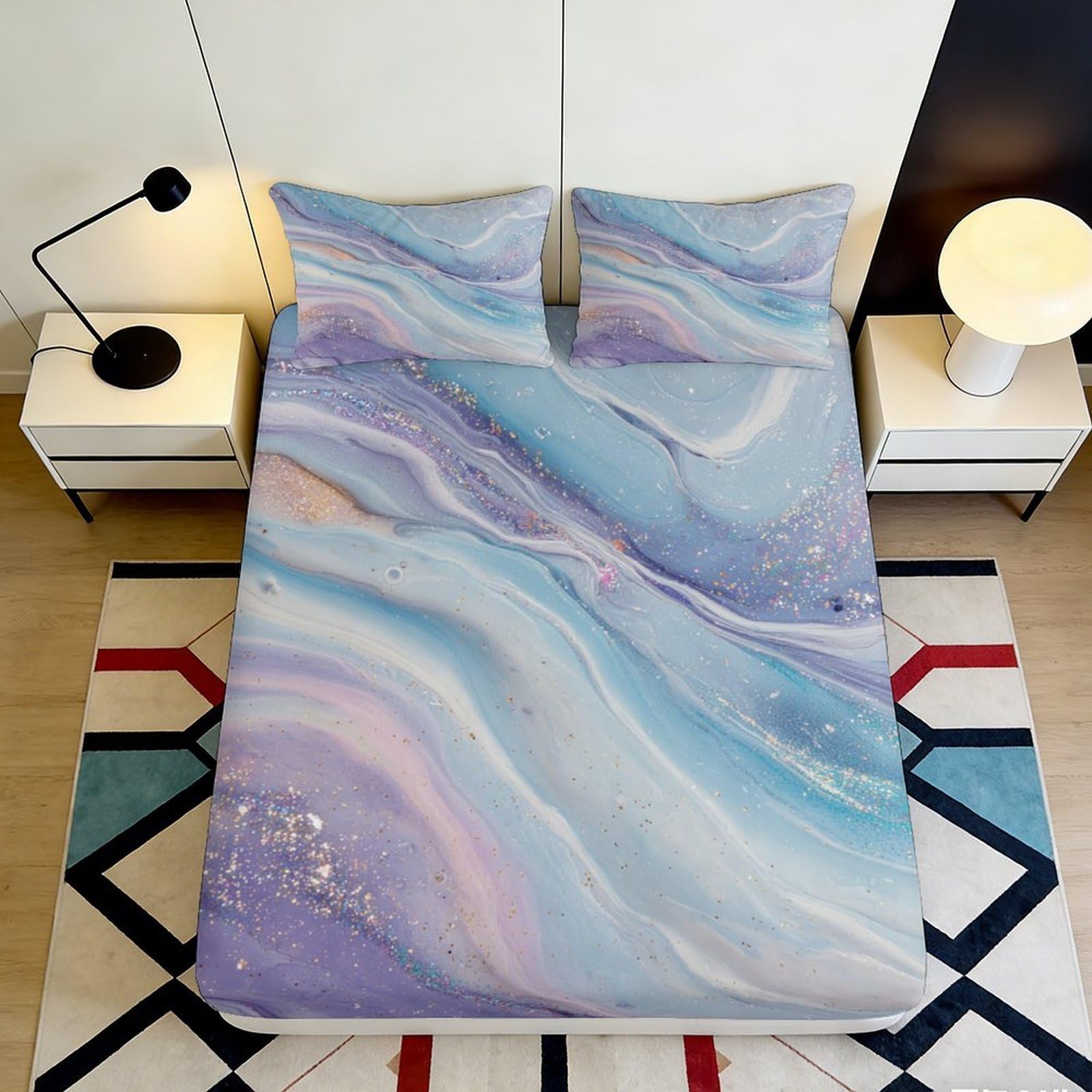 Pnayamiorkfel Style-3 3D Printed Marble Wave Fitted Sheet Microfiber Soft Breathable Pastel Dream Bed Cover For Bedroom Dorm Decor 90X200x25cm