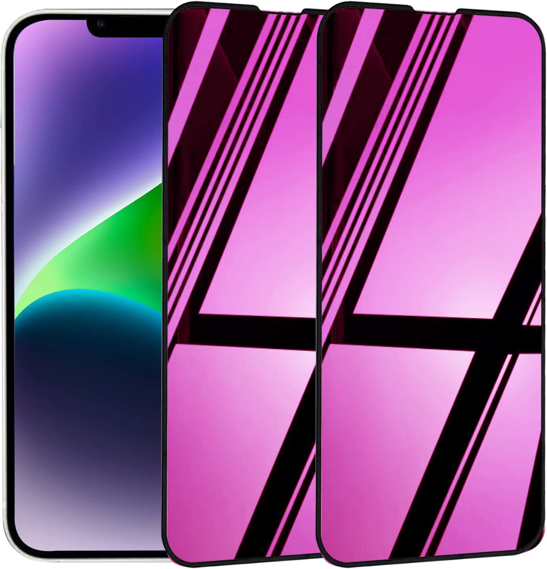 UmhlabaUmhlaba Compatible with iPhone 14 Plus and Compatible with iPhone 13 Pro Max Screen Protector Mirror Effect colorful Mirrored Tempered Glass Bubble Free Full coverage film HD Clear 6.7 inch 2 Pack (Purple)