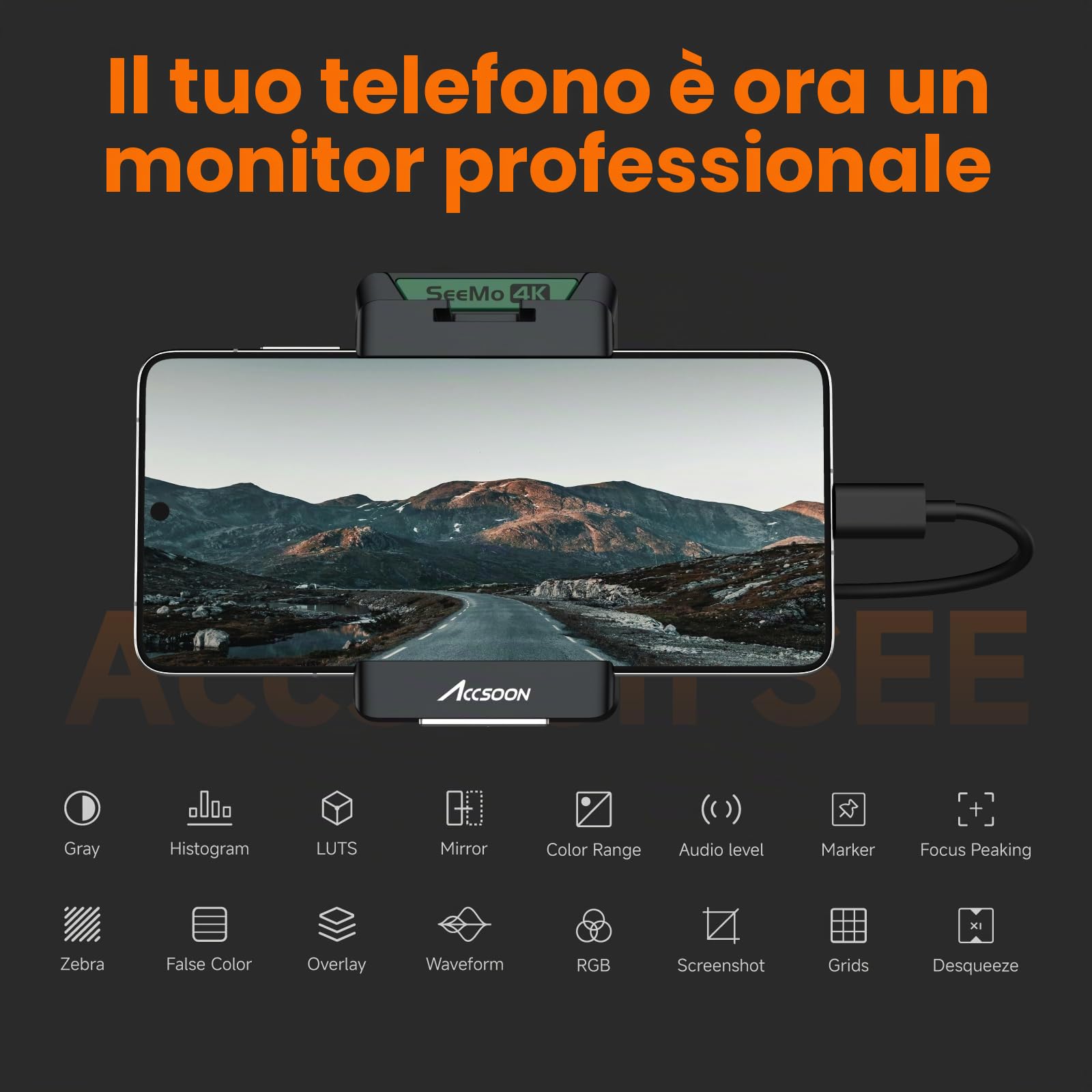 Accsoon SeeMo 4K per Android HDMI Adapter 4K 30fps/1080p 60fps HDMI a USB Video Trasmettitore in tempo reale/monitoraggio live streaming/registrazione/condivisione