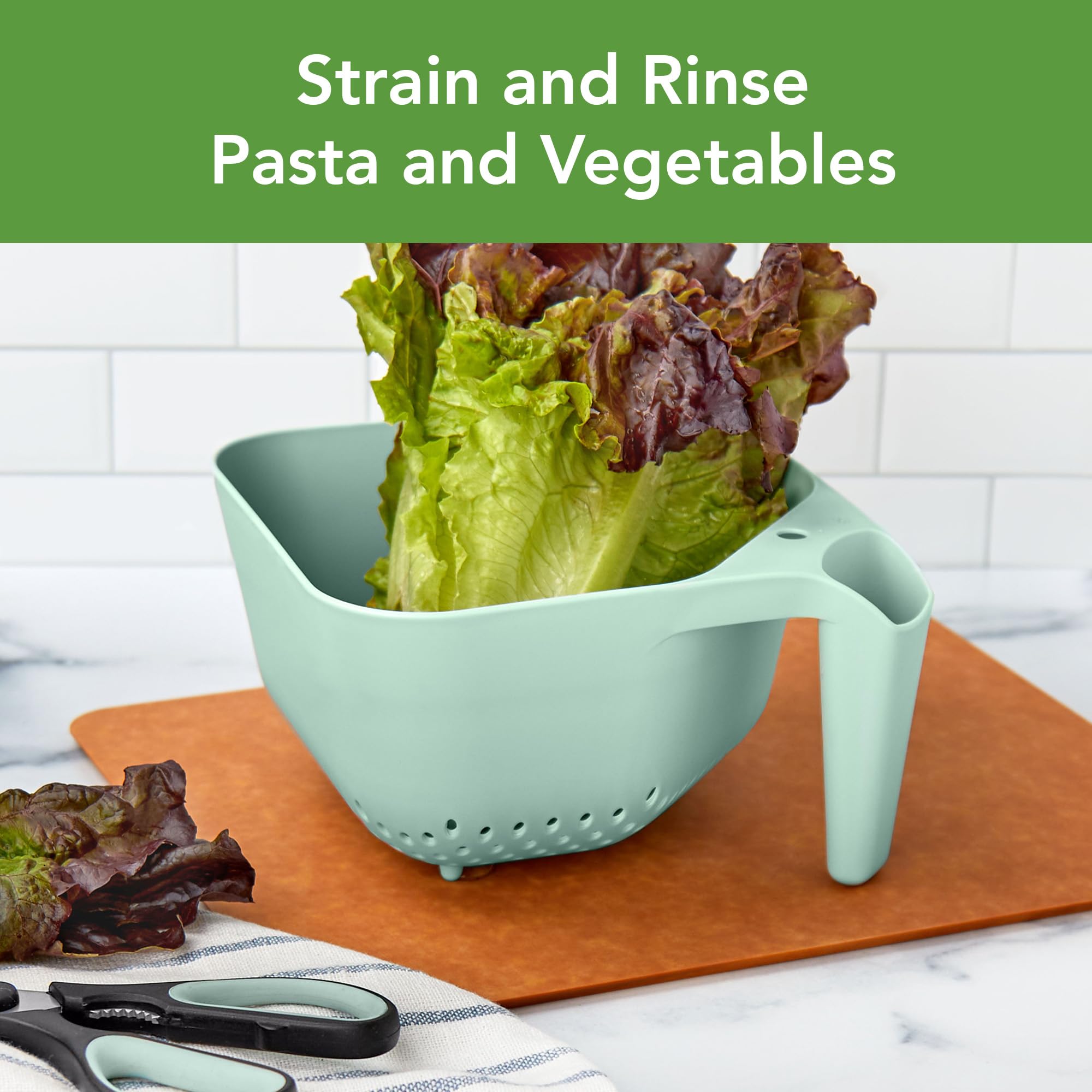 Tovolo 61-33672 Scolapasta per verdure da 3 litri, per frutta e verdura, colino quadrato per pasta con manico facile da impugnare, lavabile in lavastoviglie e senza BPA, plastica, menta