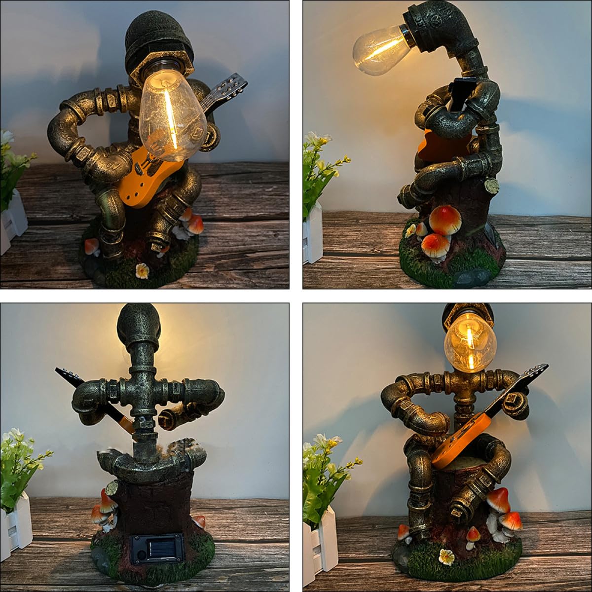 TOPBATHY Hübsche Roboter Dekoration aus Kunstharz mit Solarlampe für Garten