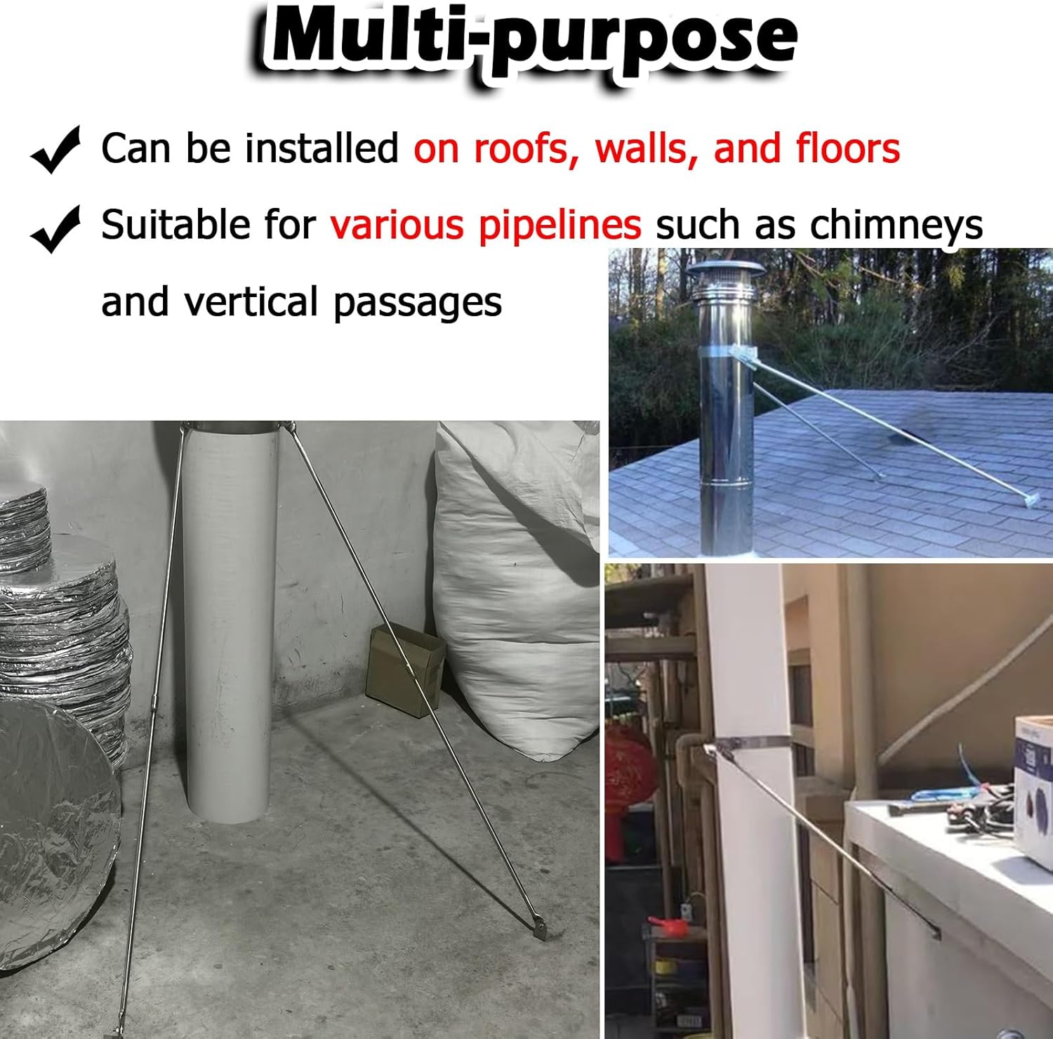 High-Temperature Resistant Chimney Support - Customizable Roof Brace for 14" Stove Pipe with Screws - Durable Stainless Steel Stabilizer for Optimal Performance