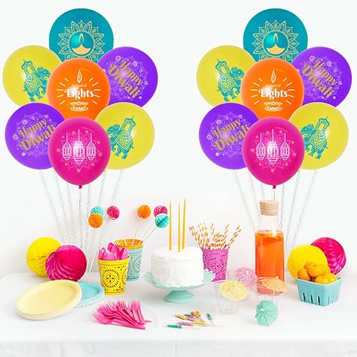 Miniatura 2 de Paquete de 40 globos de fiesta Happy Diwali, globos coloridos para decoraciones de festivales de luces, suministros de fiesta hindú Deepavali indio