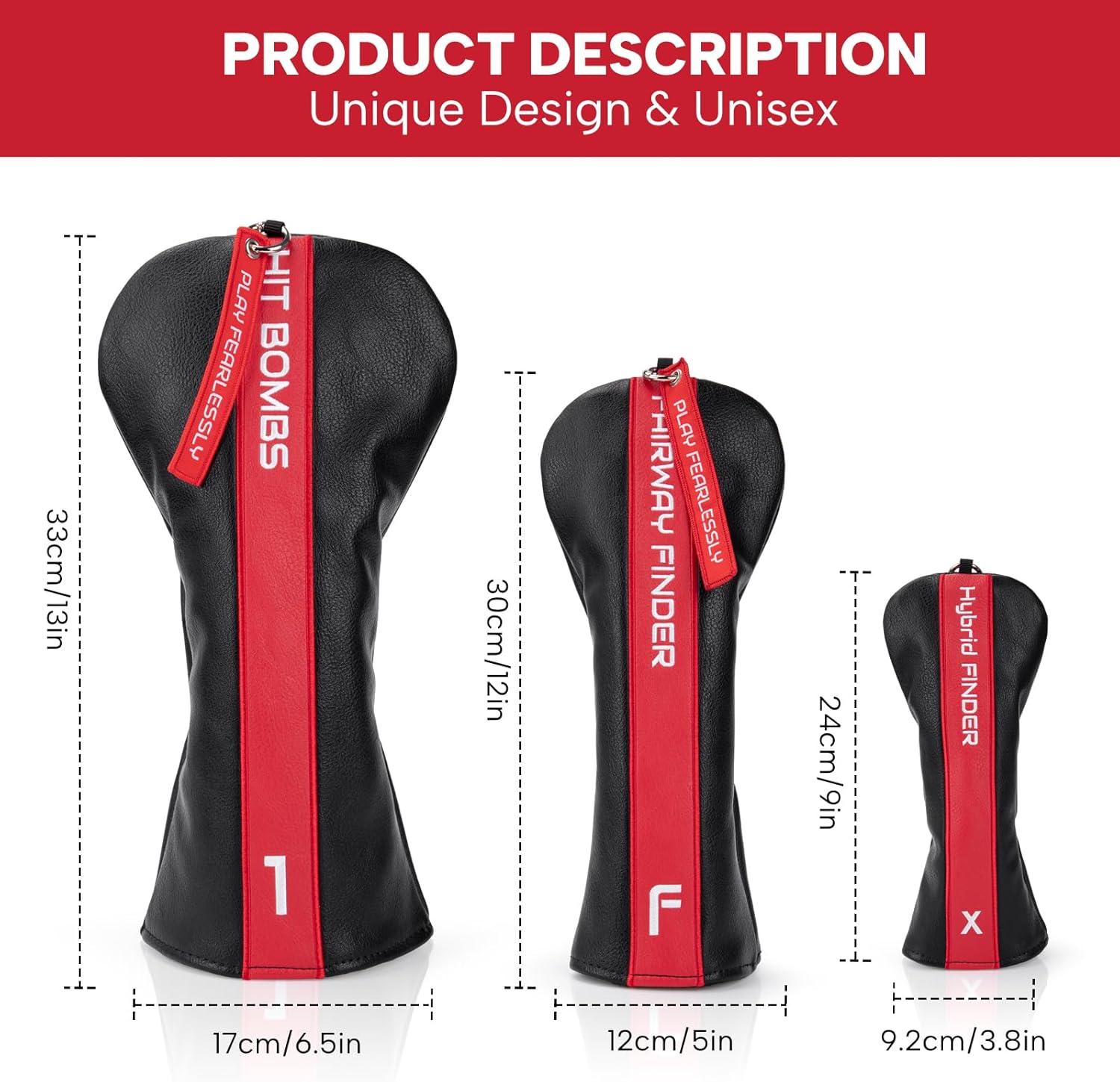 Golf Head Covers, Leather Driver Headcover, Fairway Wood Cover, Hybrid Head Covers – Advanced Embroidery Golf Club Head Covers for Men Women Play FEARLESSLY Golf Headcovers