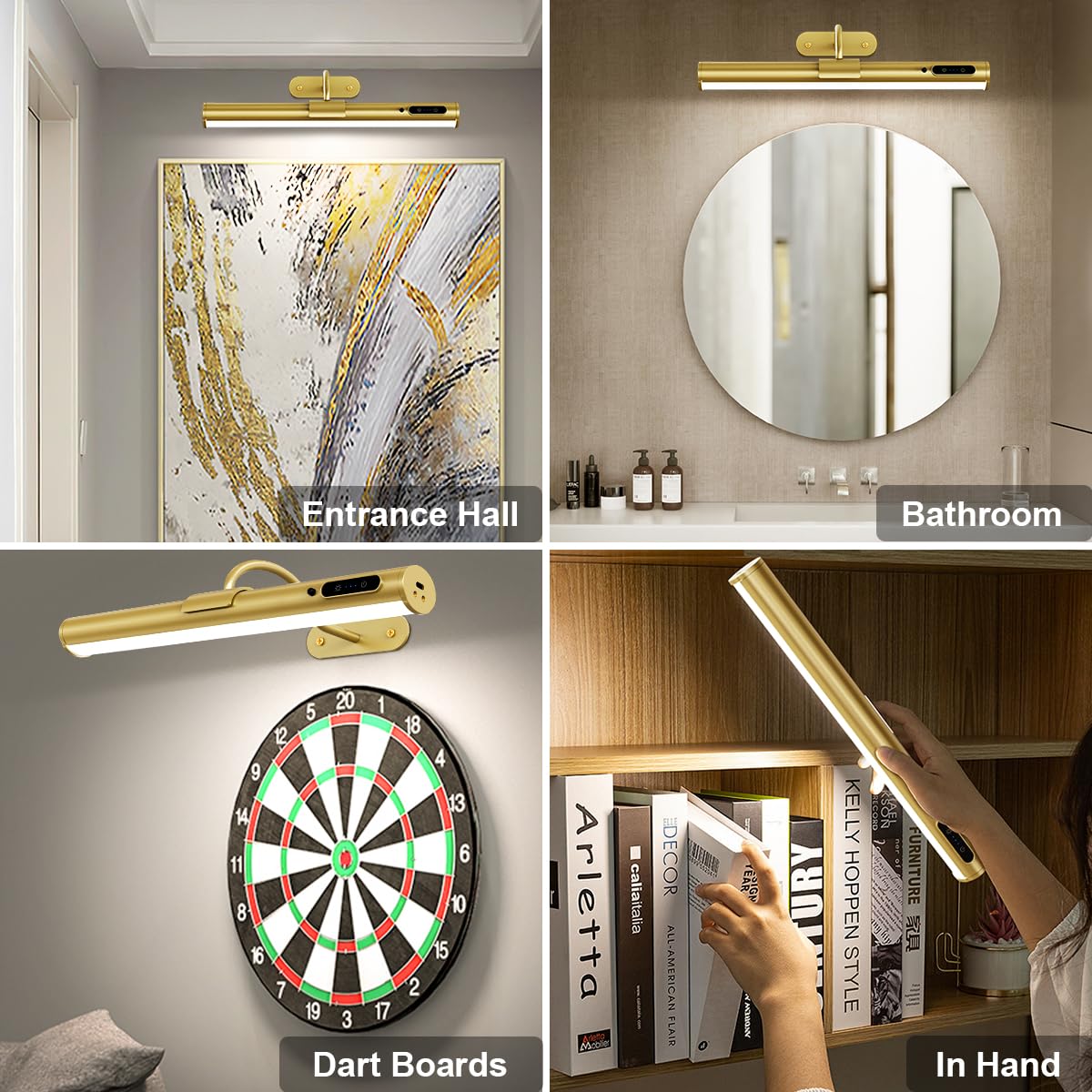 aplique pared espejo sin cable, lampara inalambrica para cuadros, 4000mah recargable baño lamparas con mando a distancia, luces sin cables para cuadro, baño, espejo, interior