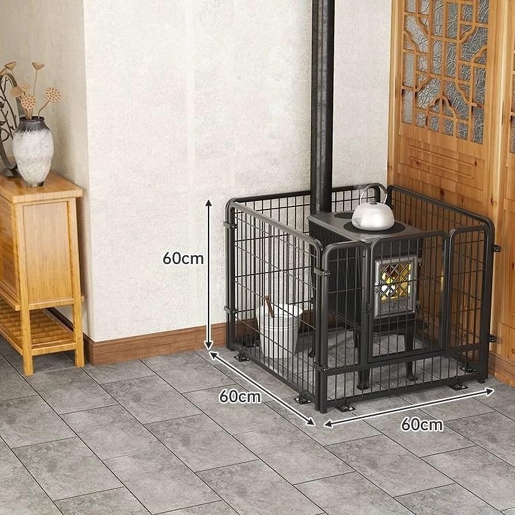Barrera de seguridad de metal contra quemaduras para perros y gatos, valla de malla protectora, corralito para mascotas para uso en interiores y exteriores (negro, 60 x 60 x 60 cm)