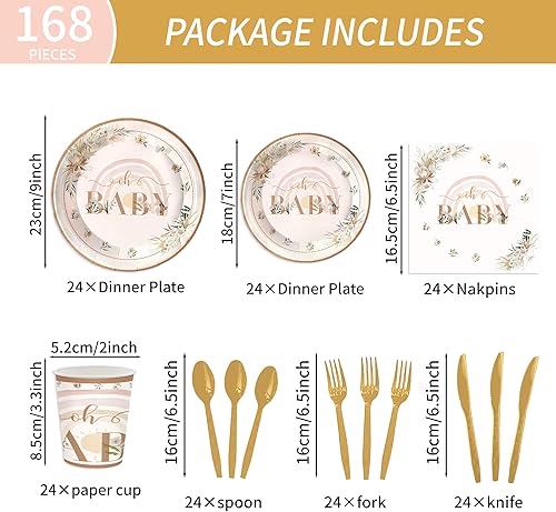 Miniatura 2 de Oigco Juego de 168 platos de papel para baby shower, con diseño de arco iris, servilletas, tazas, suministros de fiesta de baby shower, juego de