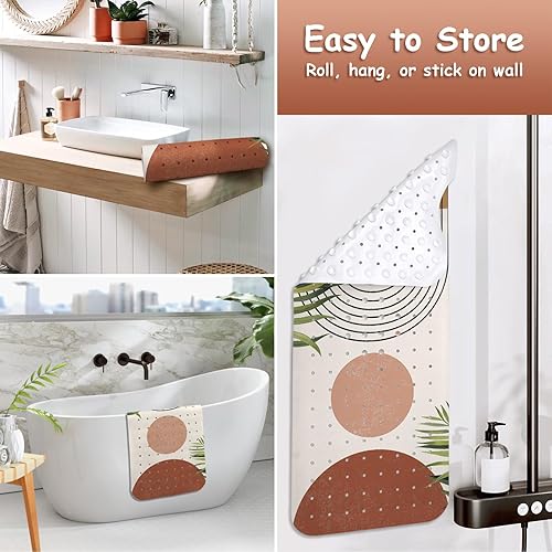 Miniatura 5 de Tapete de bañera antideslizante, tapete de baño bohemio para bañera, tapete de ducha extra largo con ventosas y agujeros de drenaje para niños