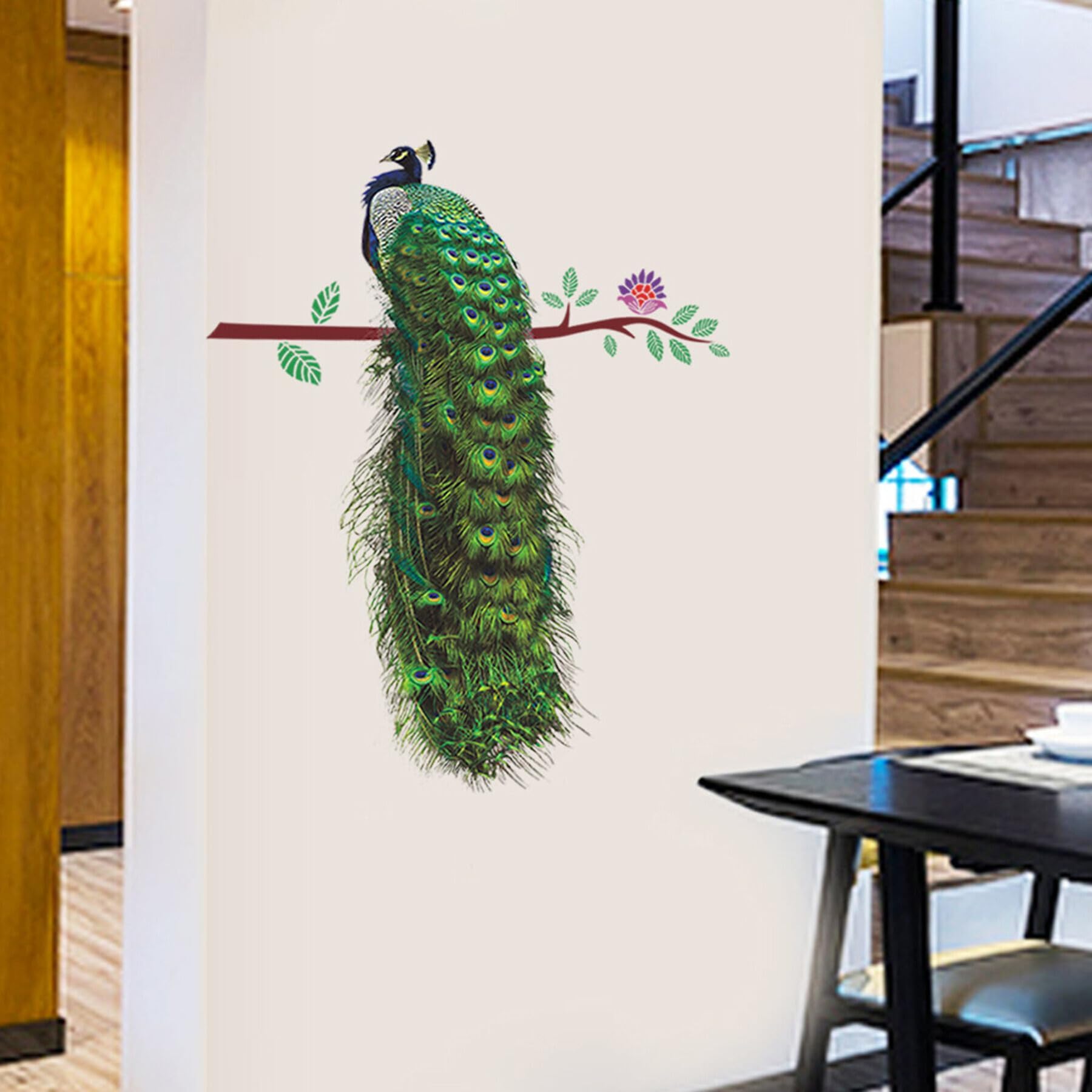 SWORNA Nature Series Flower Peacock Garden Vinyl Removable DIY Wall Art Mural Sticker Decor Decal - Lady's Bedroom Office Sitting Living Room Hallway Kitchen Glass Door Window Nursery 26" H X 23" W