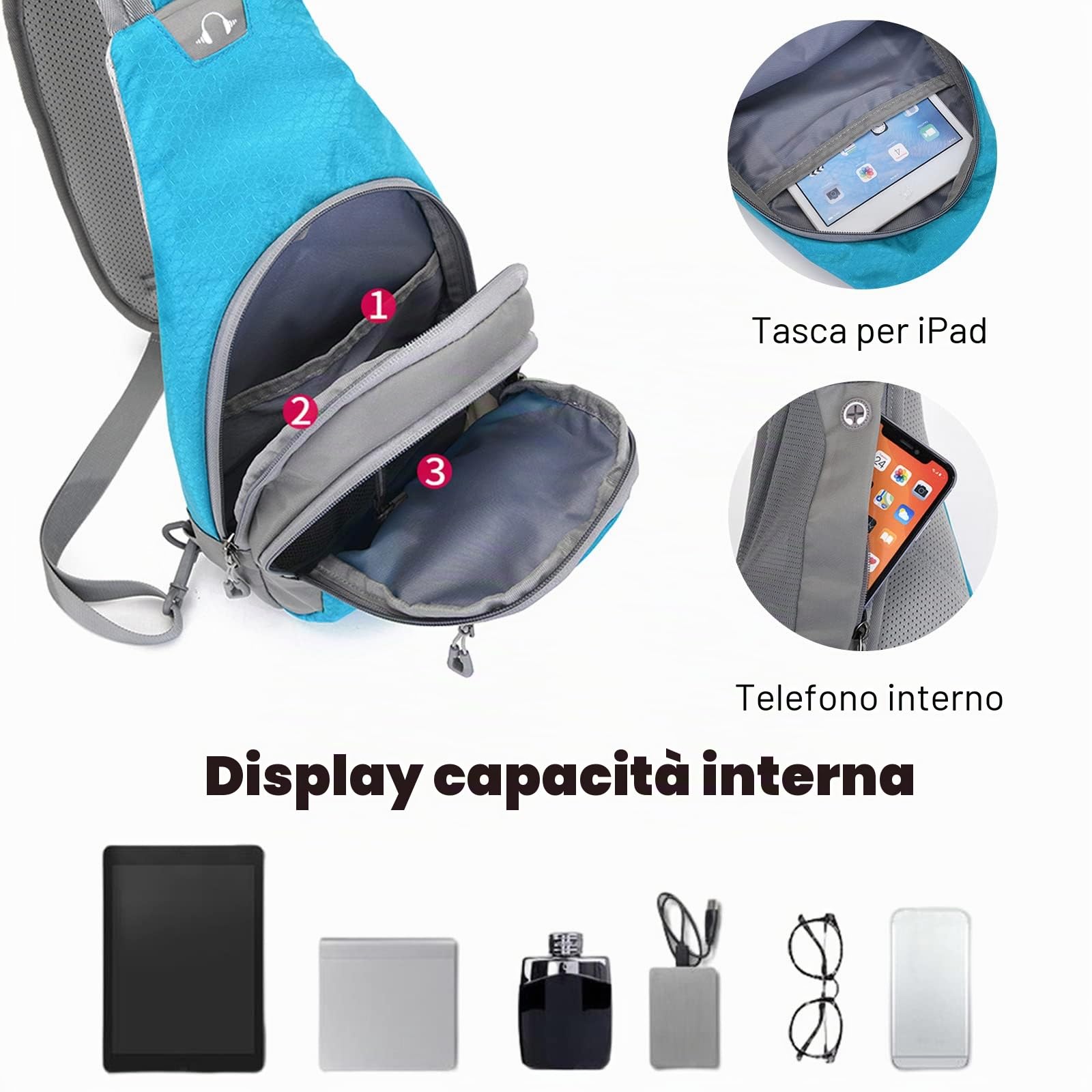 FANDARE Zaino Monospalla da Uomo Borse a spalla da palestra Zaini da hiking Donna Borsa a Spalla da palestra Borsa Tracolla Borsello a Spalla per Sportivo Trekking Ciclismo Viaggio Nero