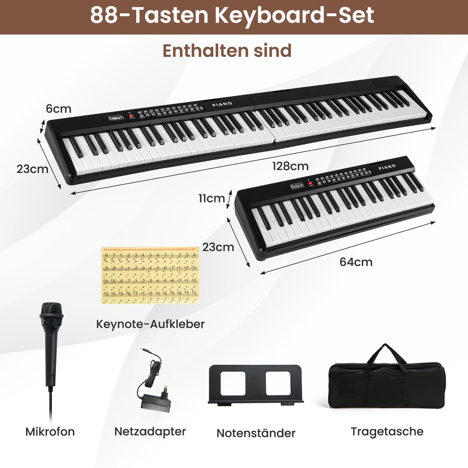COSTWAY Keyboard Piano 88 Tasten, Klappbares Digitalpiano mit 1000 Rhythmen 1000 Tönen, 150 Demos, Bluetooth MIDI, Klavier Kinder mit Mikrofon & Tragetasche, E Piano für Anfänger (Schwarz)