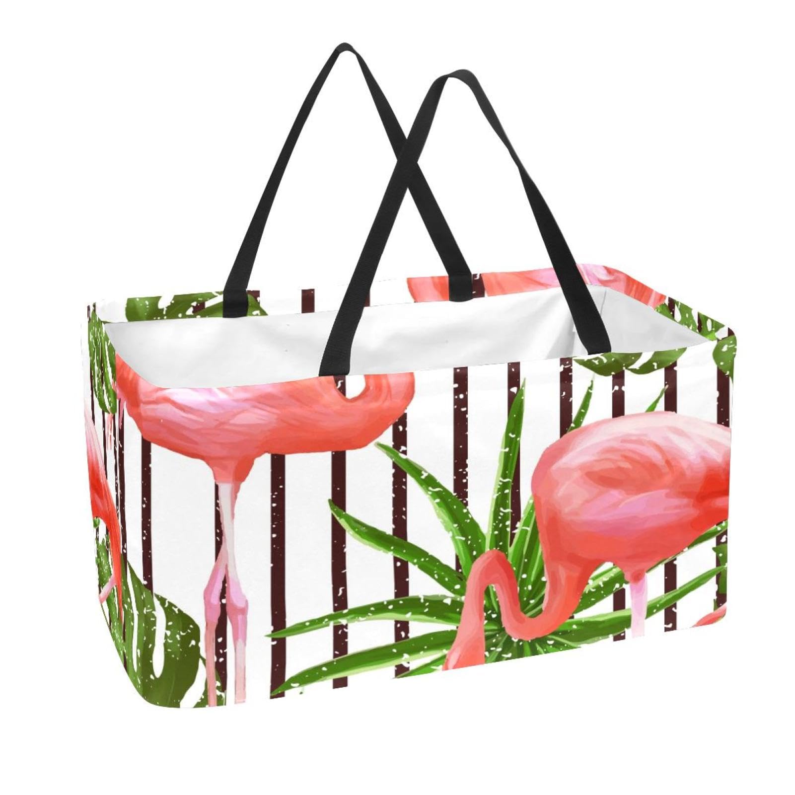 Sac d'épicerie réutilisable et pliable flamant rose grand format