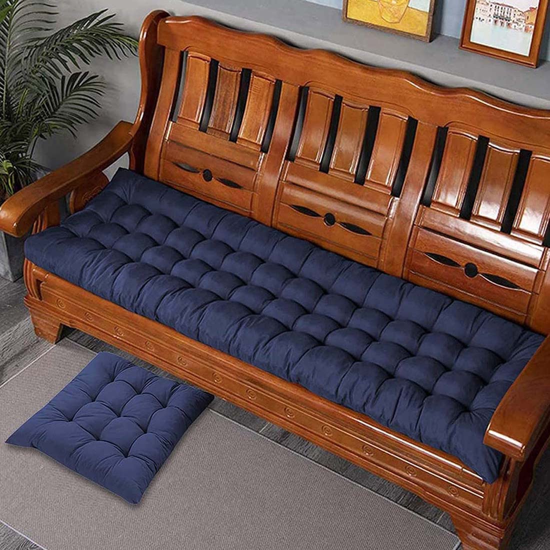Cuscini blu per panca da giardino a 2/3 posti, lunghezza 80/100 cm, spessore 8 cm, cuscinetti caldi, per interni ed esterni, chaise longue e divano a dondolo 150 x 55 cm, comodi posti a sedere