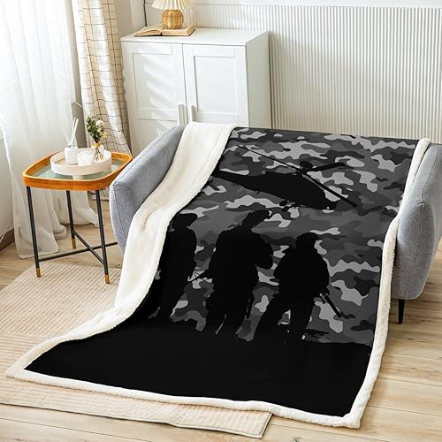 Miniatura 12 de Manfei Manta de camuflaje gris para sofá, manta de cama temática de caza de animales salvajes para niños y adultos, decoración de habitación, manta