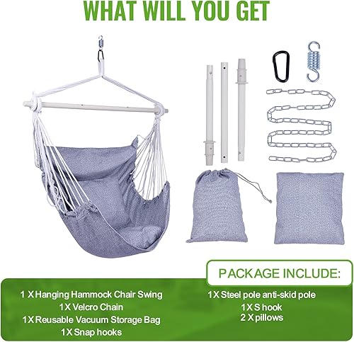 Miniatura 5 de Backyard Expressions Silla Hamaca Colgante Columpio con Cojines y Kit para Colgar – Capacidad de 500 lb, Tela de Mezcla de Algodón, para Uso en