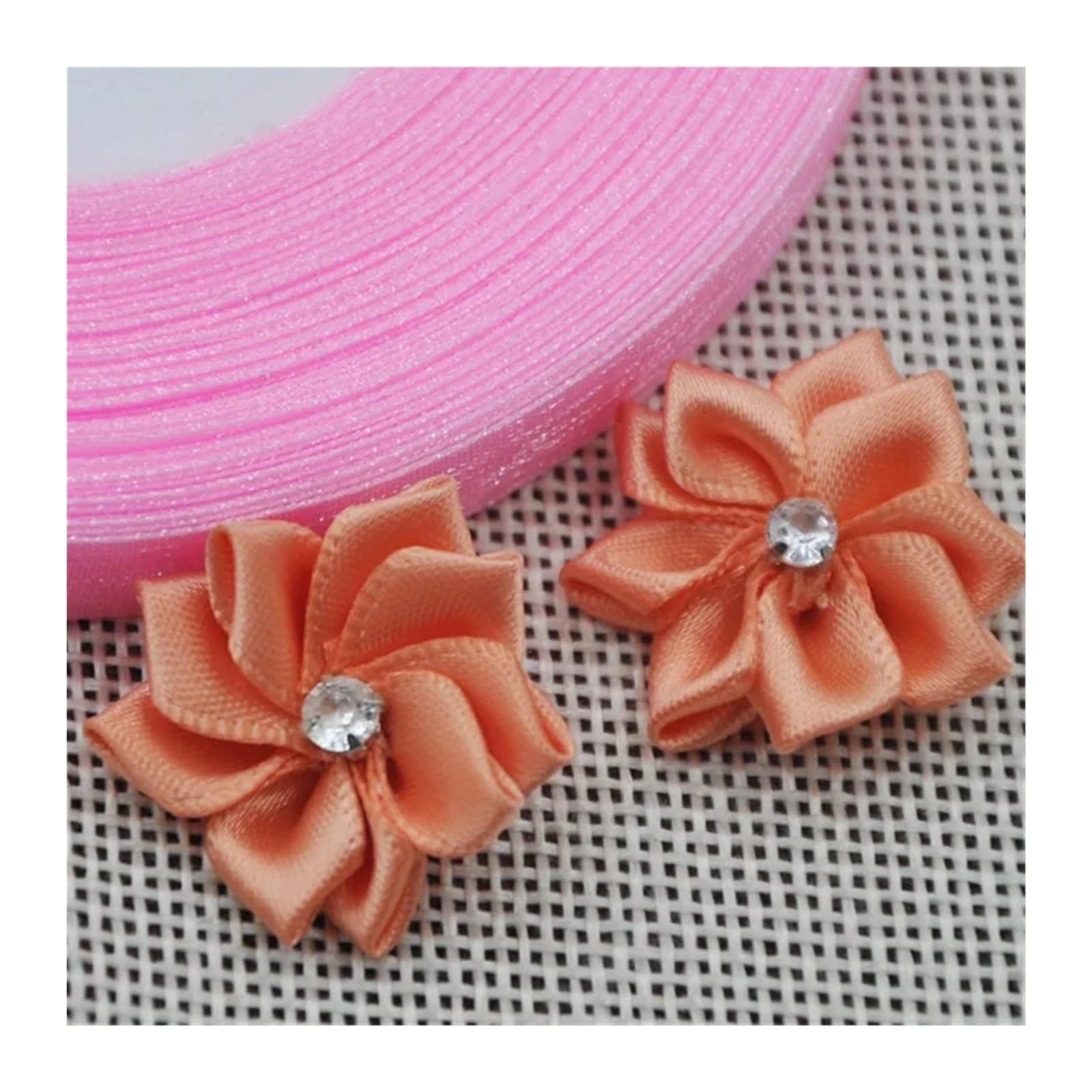 CVEVSFG 20pcs 25mm Mix Color Ribbon Flowers With Rhinestone Garment Sewing Supplies Handmade Appliques(Color 12)