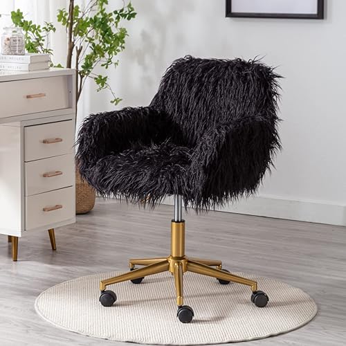 Goujxcy Silla de escritorio esponjosa, silla giratoria de piel sintética, silla de oficina en casa, silla de altura ajustable para niñas y mujeres,