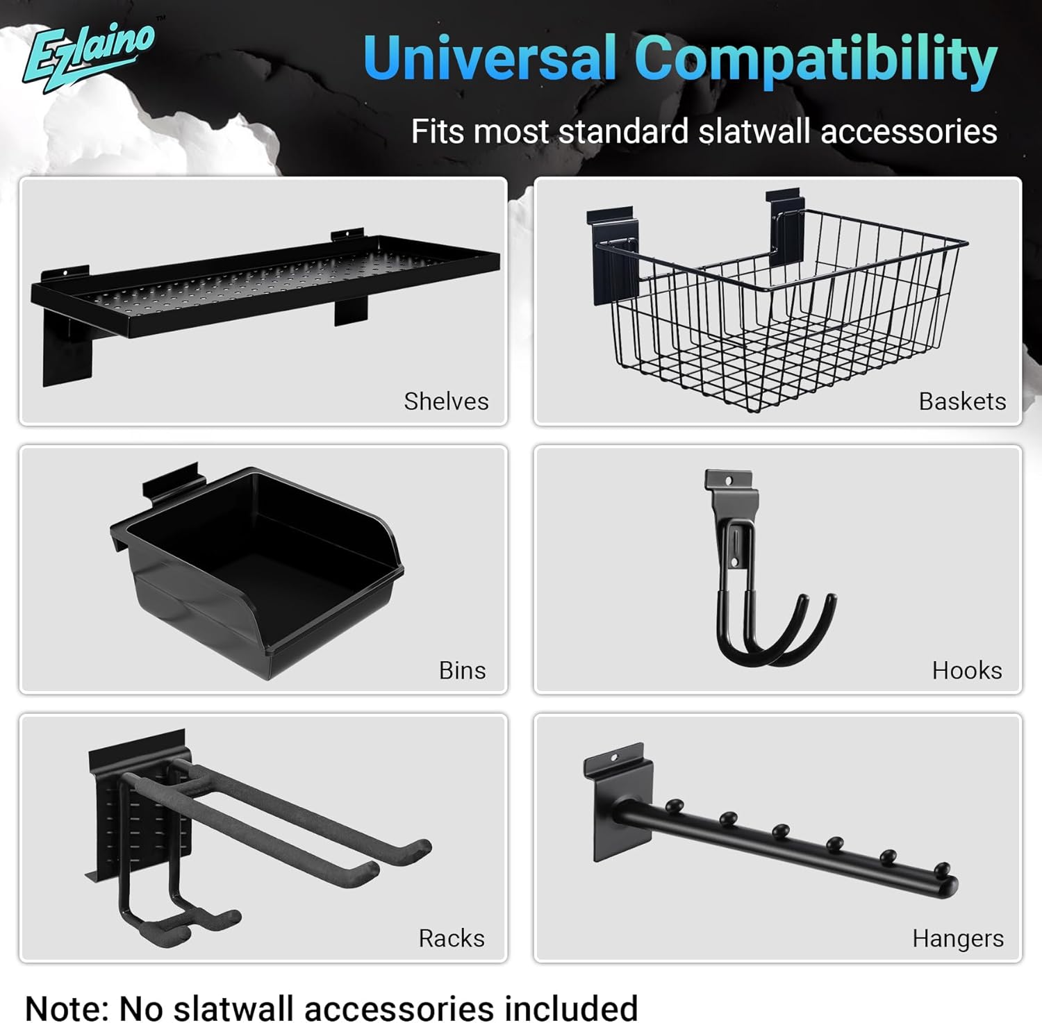 Ezlaino Slat Wall 4 FT x 8 FT, PVC Slat Wall Paneling, Upgraded & Thickened for Long-Lasting Durability, Easy to Install, Compatible with Most Hooks, Ideal for Garage Storage & Decoration, White