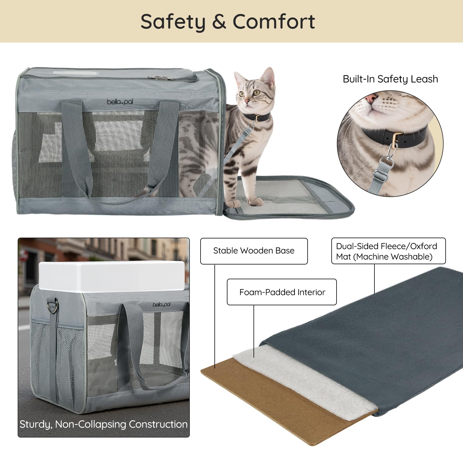 BELLA & PAL Katzentransportbox für Katzen und Welpen–Leichte faltabre Transporttasche Katze- Ausbruchsichere, Wasserdicht & Kratzfestem Netz, 42x28x28cm bis 7kg für Tierarzt/Auto/Flugzeug BELLA & PAL Katzentransportbox für Katzen und Welpen–Leichte faltabre Transporttasche Katze- Ausbruchsichere, Wasserdicht & Kratzfestem Netz, 42x28x28cm bis 7kg für Tierarzt/Auto/Flugzeug