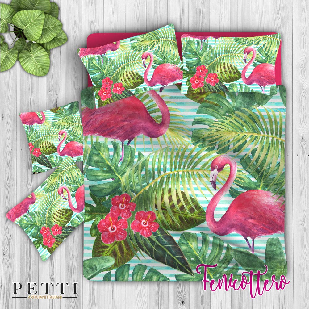 PETTI Artigiani Italiani Duvet Cover, Bedding Set, Satin, 100% Made in Italy, Flamingos, Double (200x200 cm) - Image 4
