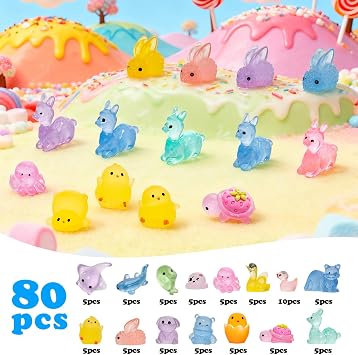 80Pcs Mini Resin Animals, 15 Styles Tiny Resin Animals Mixed Glow In The Dark Cute Animal Figures Accessories for Decorate Aquariums Dollhouses Fish Tanks Potted Plants Garden Landscape