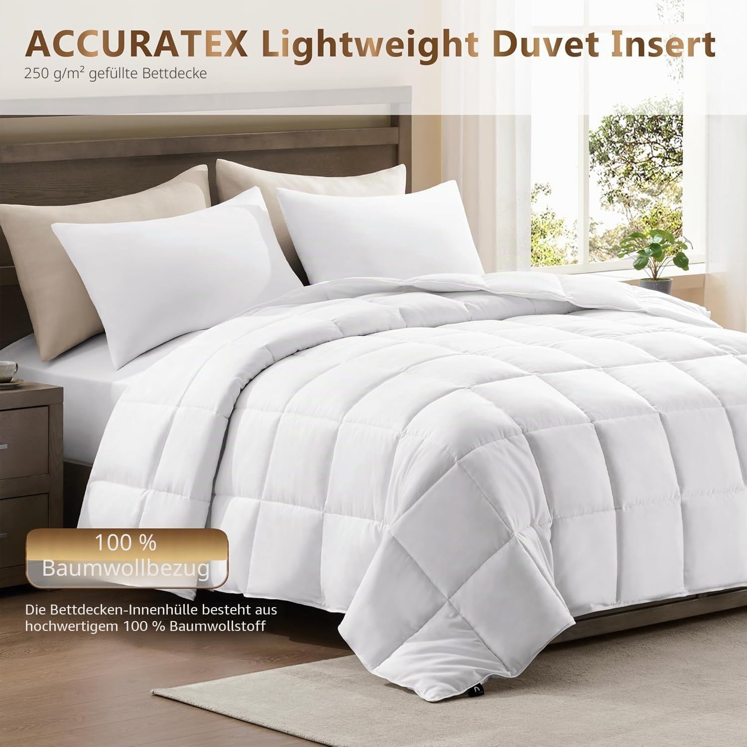ACCURATEX 250GSM Bettdecke mit 100% Baumwollbezug, Ganzjahresdecke 240×220 | Daunenalternative Füllung, leichte & atmungsaktive Sommerdecke, 8 Eckbänder, maschinenwaschbar