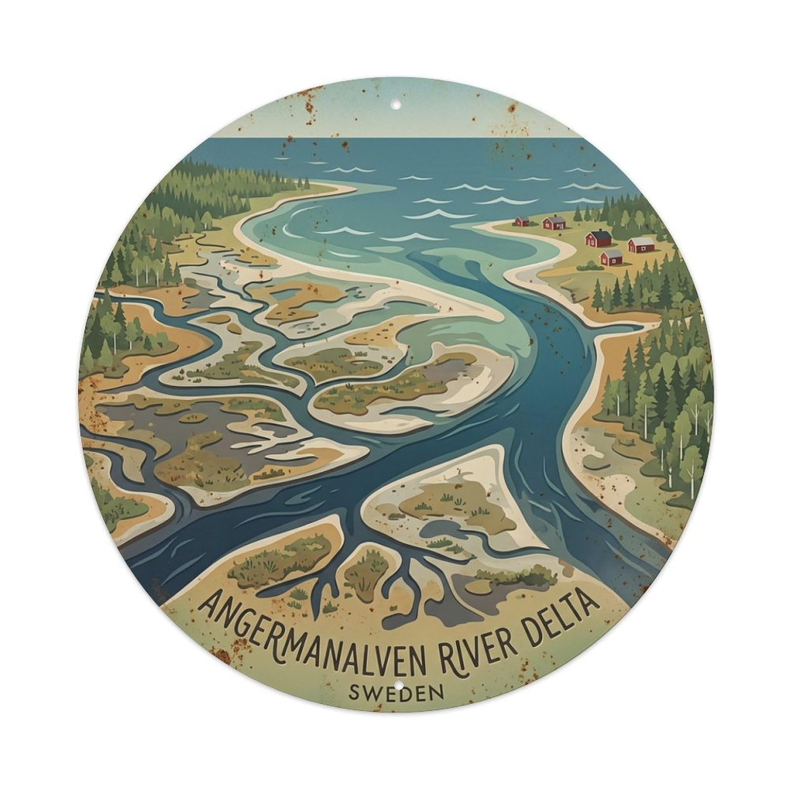 Vintage Travel Angermanalven Sweden Delta Metal Tin Sign