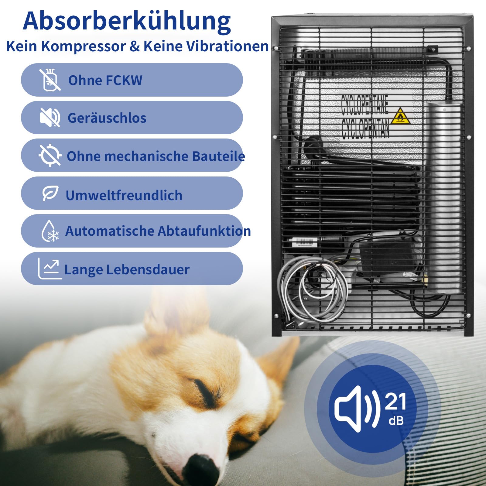 Smad 50L Camping Kühlschrank 12V, 2-Wege-Wohnmobil Kühlschrank 230V, Absorberkühlschrank, Ohne Kompressor, Geräuschlos, mit Schloss, Umstellbare Tür, für Auto, Camping, Wohnwagen, Büro, LKW, Schwarz