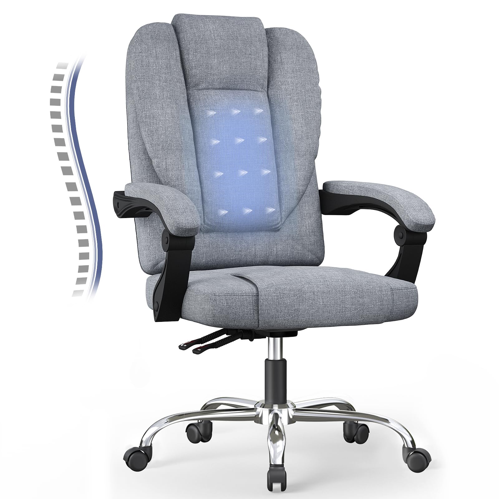 naspaluro Executive Ergonomic Office Desk Chair with Springs/Armrests, Grey Heavy Duty Cross Legged Study Chairs, Comfy Big and Tall Computer Work Chair High Back Home Office Light Gray Swivel Chair