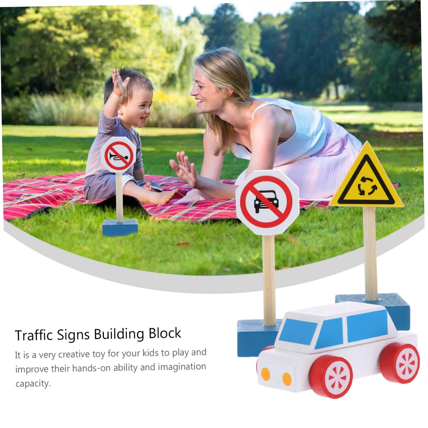 Jouet Panneaux Routiers en Bois pour Garçon et Filles, Bloc de Construction Facile à Tenir et Pratique à Transporter, pour Apprentissage Sécurité Routière