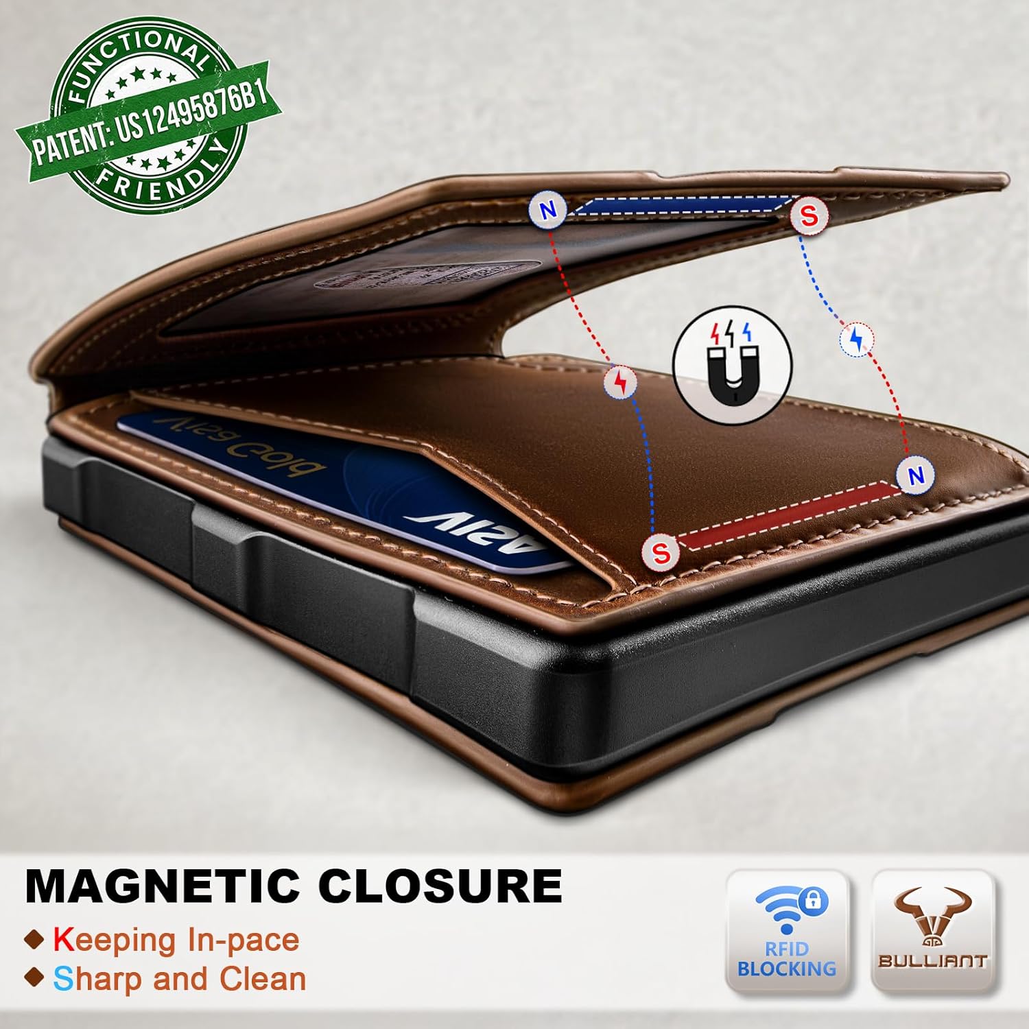 BULLIANT Men Wallet, Metal Wallet Money Clip Magnetic Flip Top Grain Leather 13 Cards Pop-up Access Simplifed Bill Folder - Image 4
