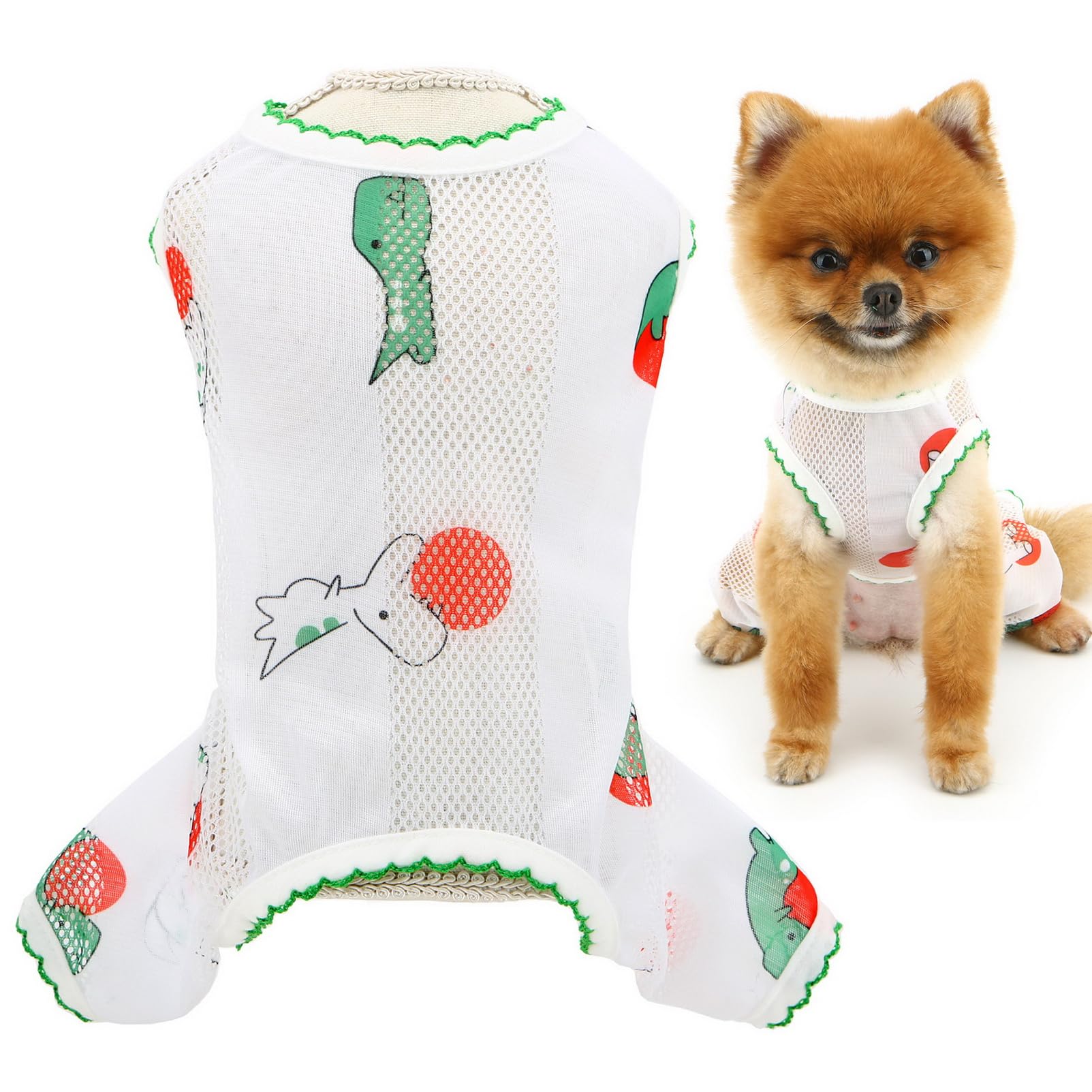 SMALLLEE_LUCKY_STORE Pijamas para perros pequeños, de malla refrescante, sin mangas, transpirable, para mascotas, pijama de verano y primavera, ropa de chihuahua, yorkie, verde, talla XS